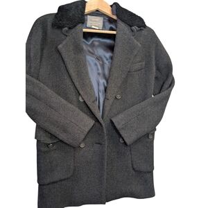 J. Crew Charcoal Wool Coat with Shearling Collar